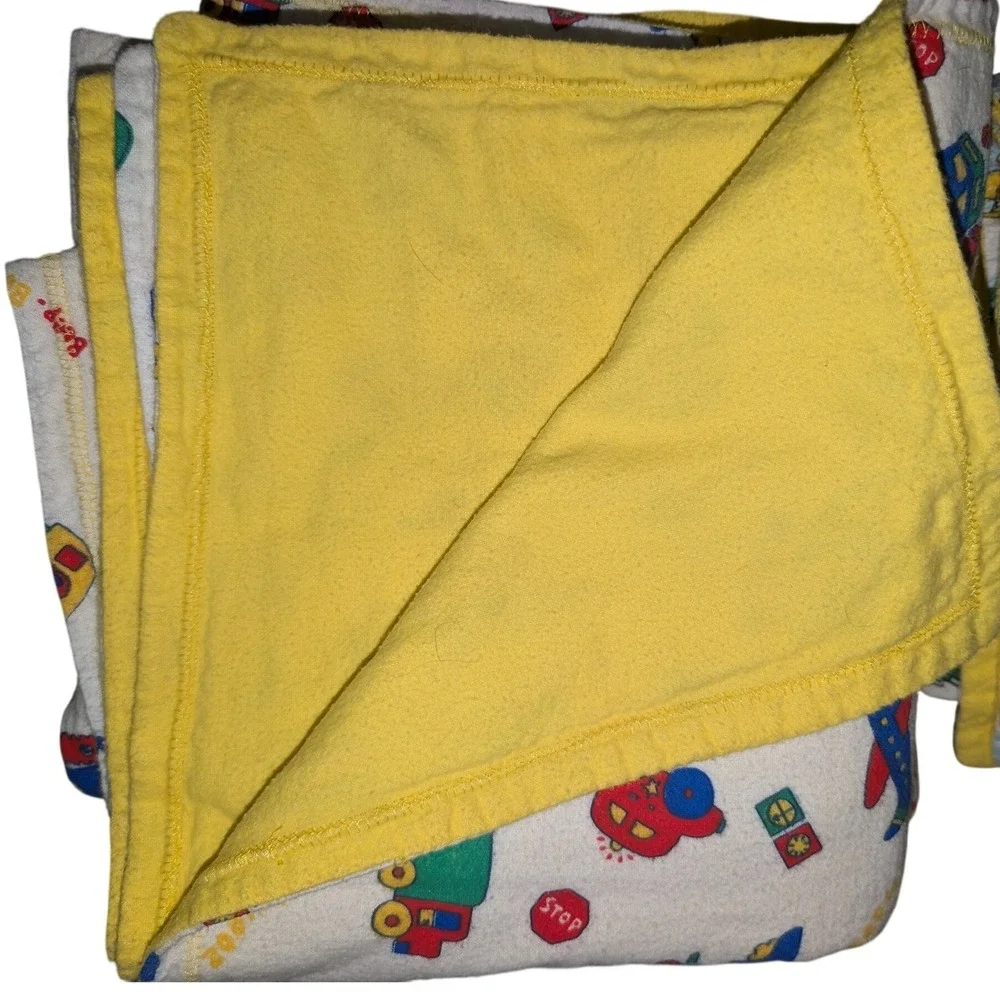 Three Vintage Handmade Vehicle Cotton Flannel Baby Blankets Primary Colors 90s